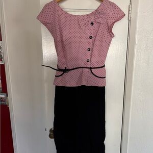 Retro rockabilly Pink and Black Polka Dot Dress, XL